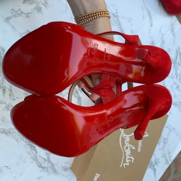 Christian Louboutin Vavazou Red Suede Strappy Heel - Picture 8 of 14